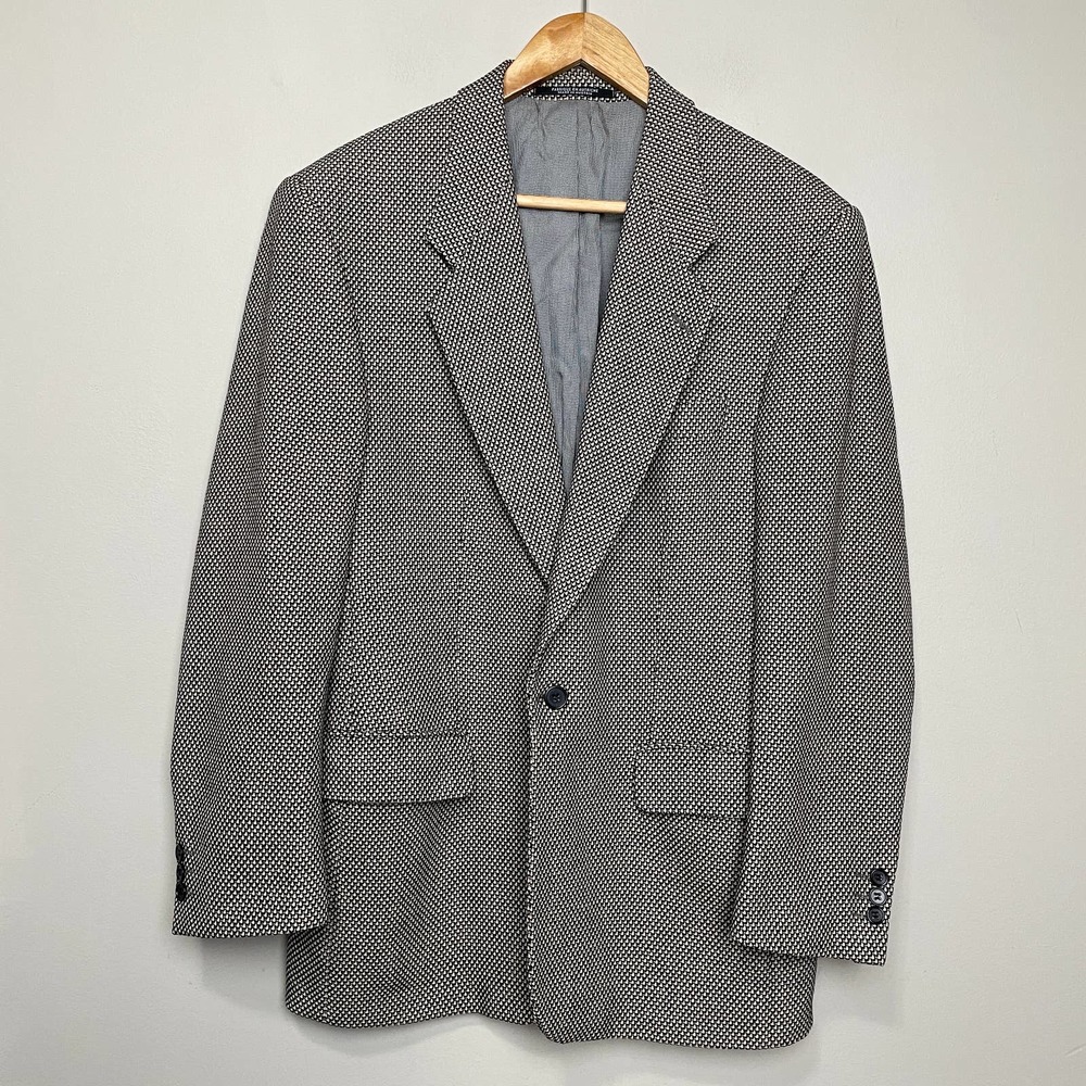 Barcelino Patterned San Francisco Single Breasted Blazer Black Cream 42R